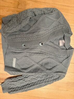Taylor Swift TTPD Gray Cable Knit Cardigan Sweater - Classic Shawl Collar